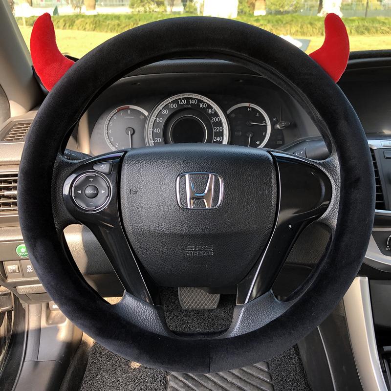 Short Plush Steering Wheel Cover Kawaii Winter Warm Car Handle Cover Anti-skid Cartoon Cute Cat Ear Steering Cover Pink Gift
