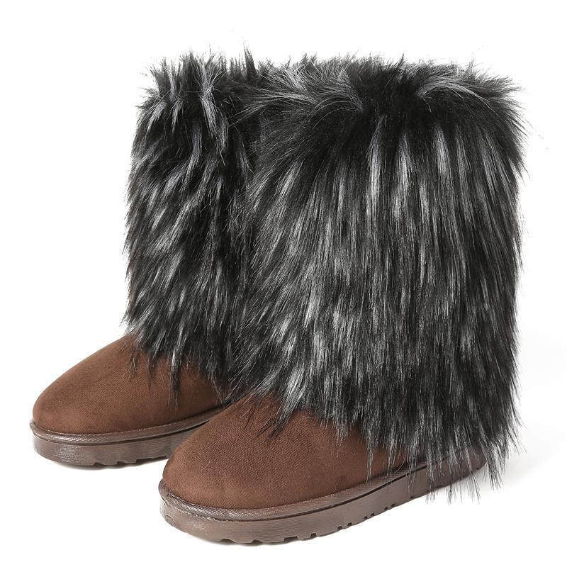Women's New Winter Fur One-piece Imitation Raccoon Fur Warm Snow Boots Furry Shoes Outdoor Boots