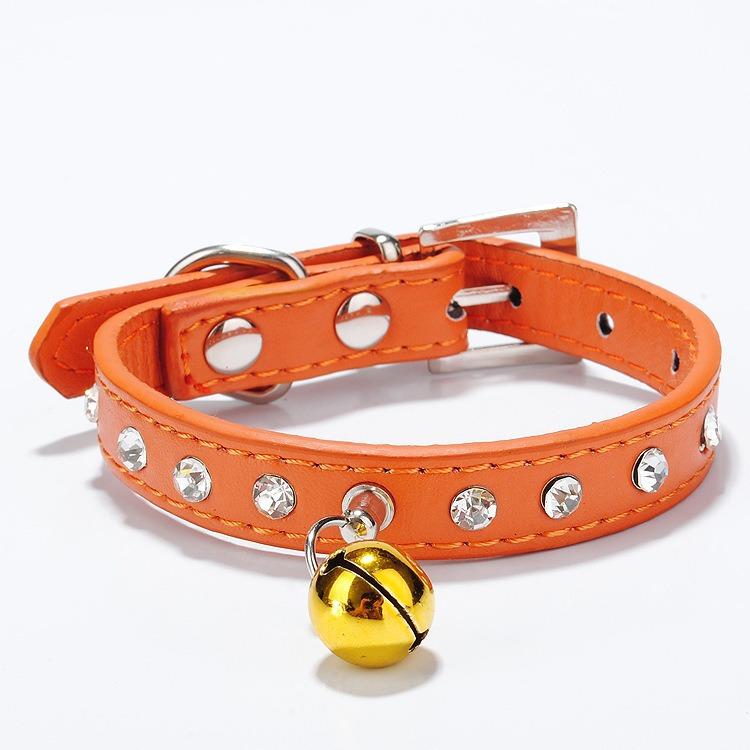 Pet collar Single row diamond bell PU leather Suitable for small and medium-sized dogs and cats Neck collar Pet collar