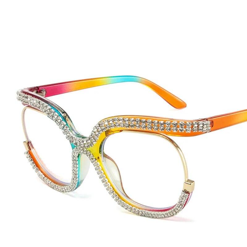 Large Frame With Diamond Frames Fashion Owl Rainbow Flat Mirror der Spice Girl New Anti-blue Womean Glasses