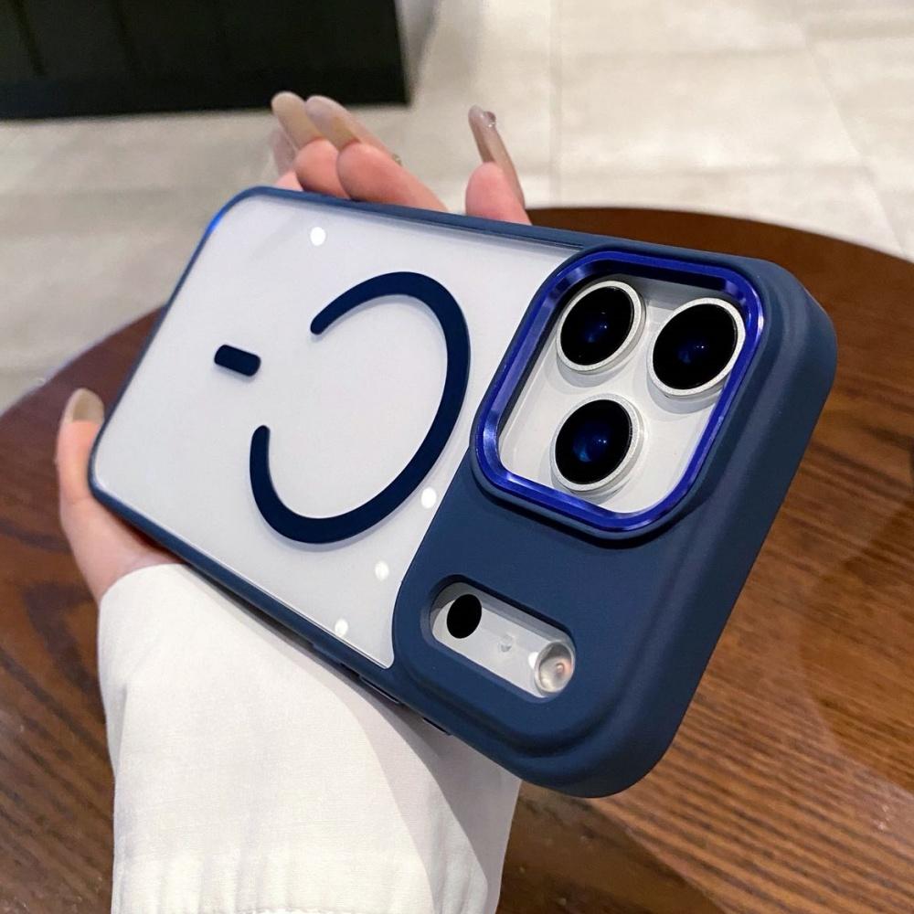 

Fashion Clear Magnetic Wireless Charge Hard Phone Case For IPhone 17 Air 16E 15 14 Pro Max Plus Hybrid Shockproof Protect Cover iPhone17 Pro Max темно-синий