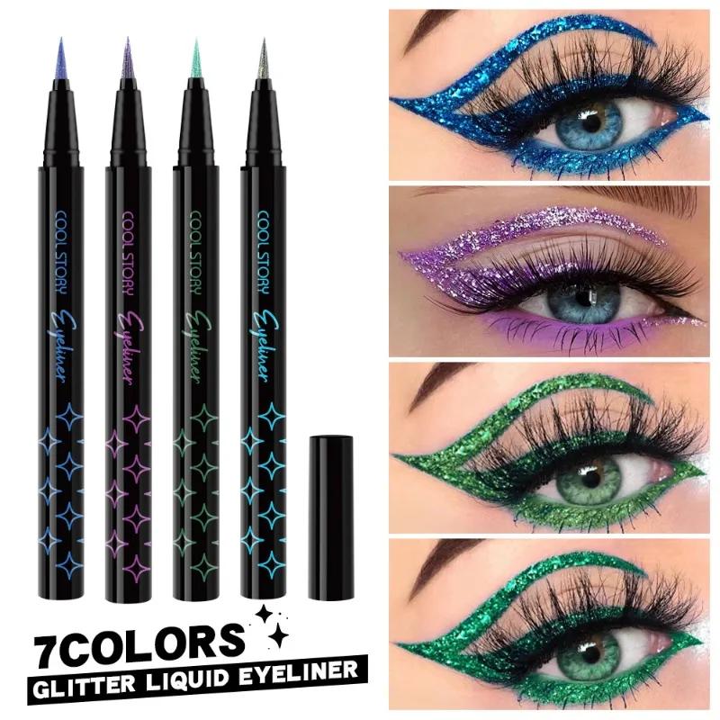 6-Color Waterproof Glitter Eyeliner Pen Long-Lasting Quick-Dry Diamond Shining Eye Shadow Stick for Big Eye Makeup
