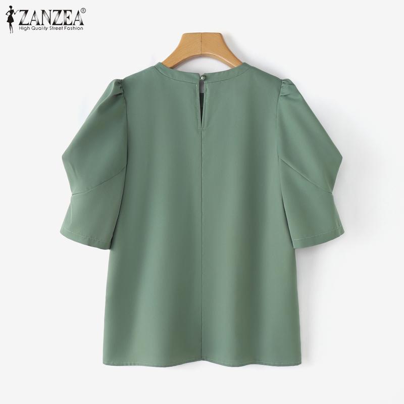 ZANZEA Women Casual Round Neck Loose Summer Short Sleeve Blouse