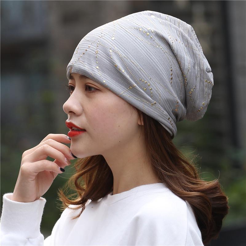 Women Summer Lace Rhinestone Breathable Sunscreen Sun Hat Female Spring Autumn Windproof Warm Confinement Cap Headscarf W54