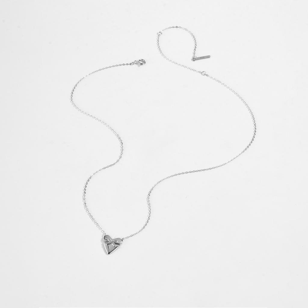 Sterling Silver Irregular Heart Pendant CZ Zircon Long Necklace Women Winter Luxury Fine New Year Jewelry Gift