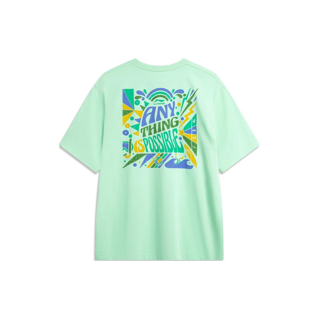 Li-Ning Comfortable Round Neck Sweat Absorbing Short Sleeve Letter Print T-Shirt Men Tops Cool-Green AHSU305-3