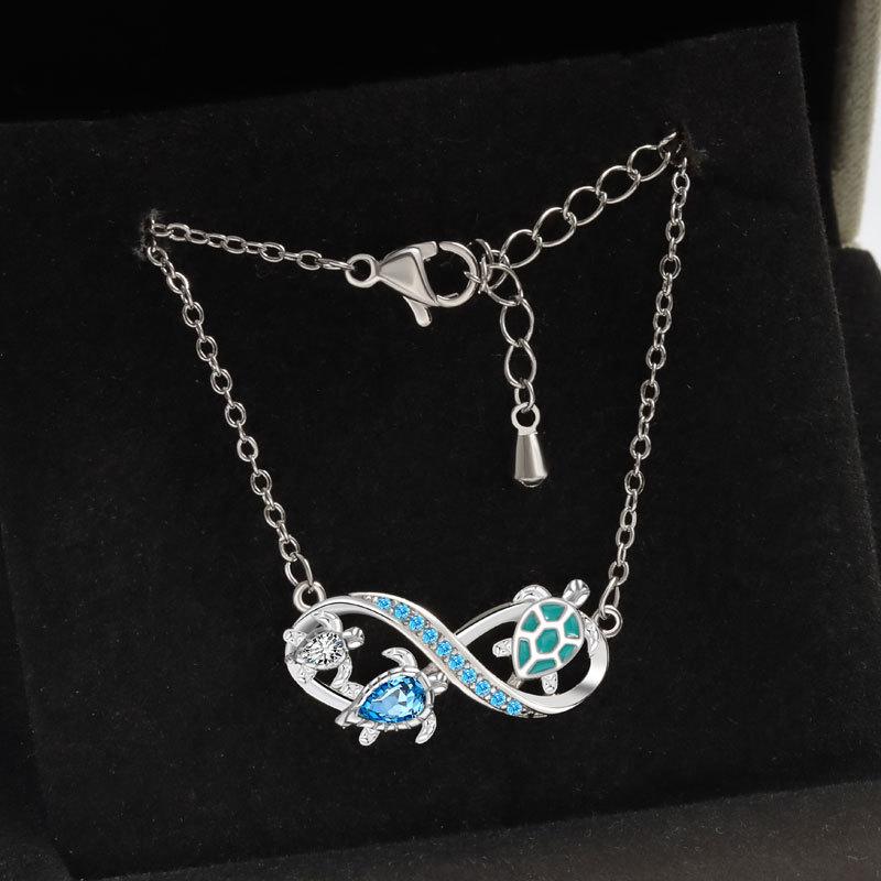 Ocean Blue Diamond Sea Turtle Pendant Necklace Fashionable Personalized Clavicle Chain For Women