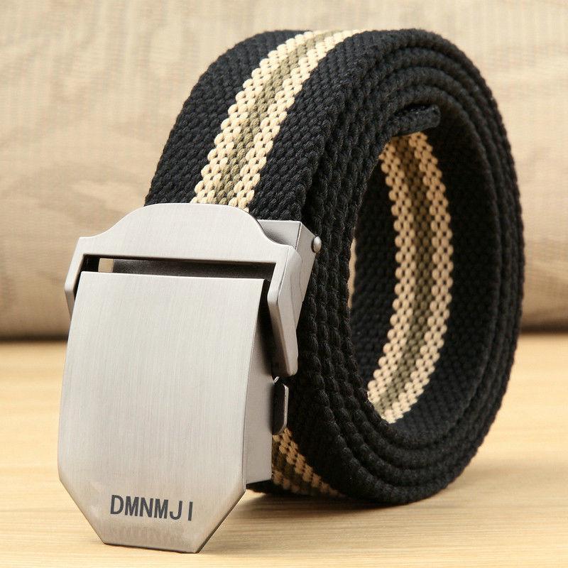 Men's Canvas Belt with Automatic Smooth Buckle - Casual Korean Style for Workwear, Students, and Outdoor Activities