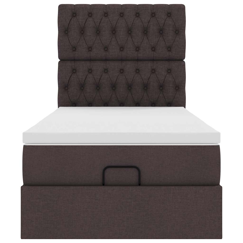 Ottoman Bed with Mattress & LEDs Dark Brown 90x190 Cm Fabric