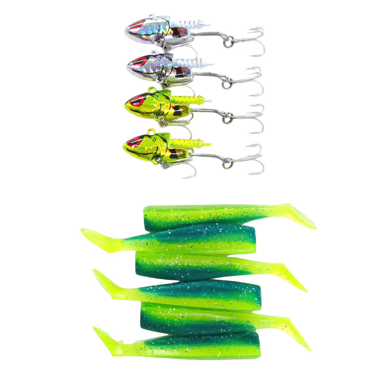 

Momo Lures Sea Bass Lures and Metal Metal Vibration Shad Jig Shad Bodies Heads x 4 75mm Shad Set MVS-16, MVS-22, MVS-28 Jigs, Heads, (16g + 04)