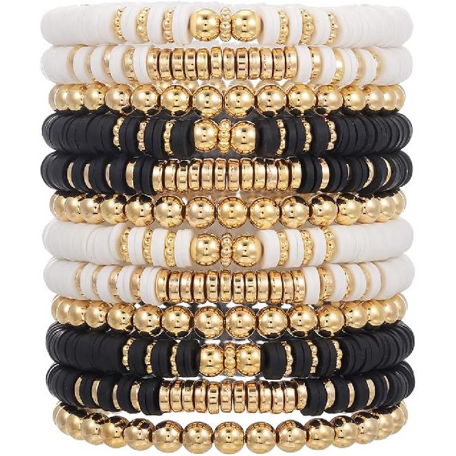 12pcs Friendship Bracelets Beaded Bracelets Heishi Bracelet Cute Bracelets Stack Vinyl Clay Disc Bead Surfer Stretch Summer Beach Bracelets For Women