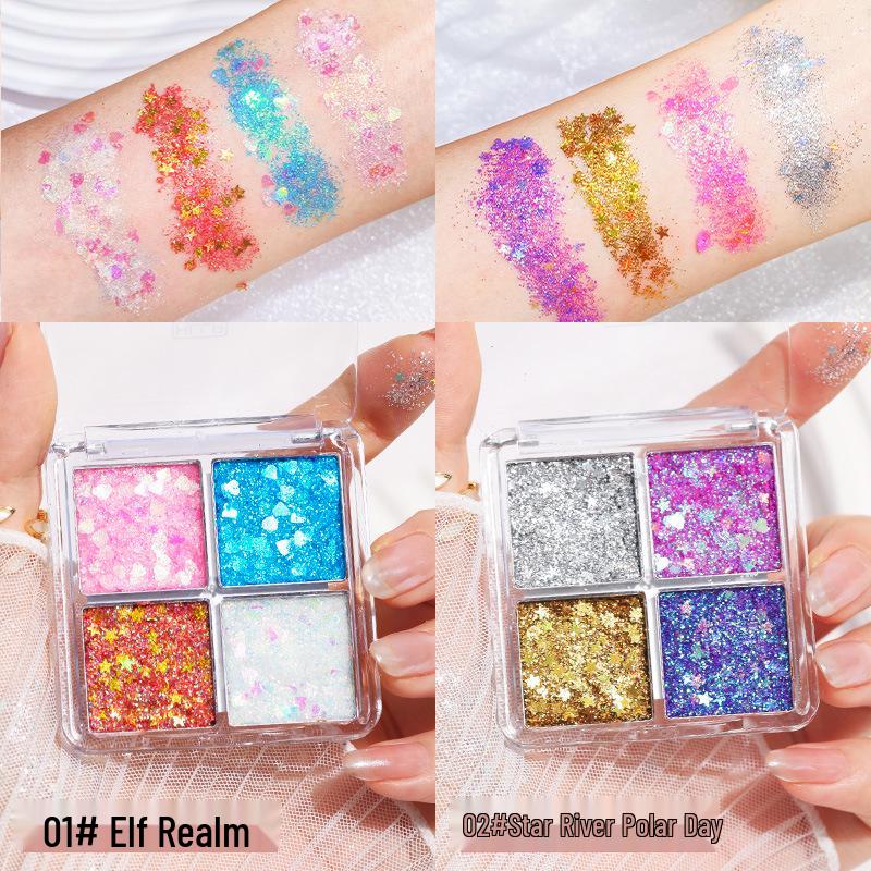 Children's Day Glittering 4-Color Eyeshadow Palette for Parties & Stage Makeup