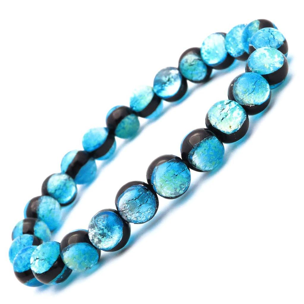 [GOLD STONE] Glowing Hateruma Blue Firefly Glass 8mm Bracelet from Hateruma Island, Okinawa, Inner Diameter: Approx. 16.5cm