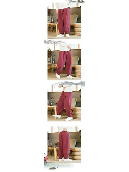 Men's Tai Chi Martial Arts Loose Fit Pants - Chinese Style, Cotton-Linen, Wide Leg, for Spring and Autumn