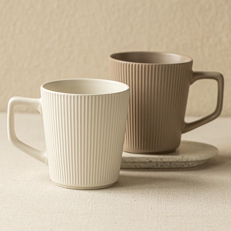 Simple Wind Vertical Pattern Ceramic Water Cup High Value Household High Value Mug Couple Pair Cup Office Use