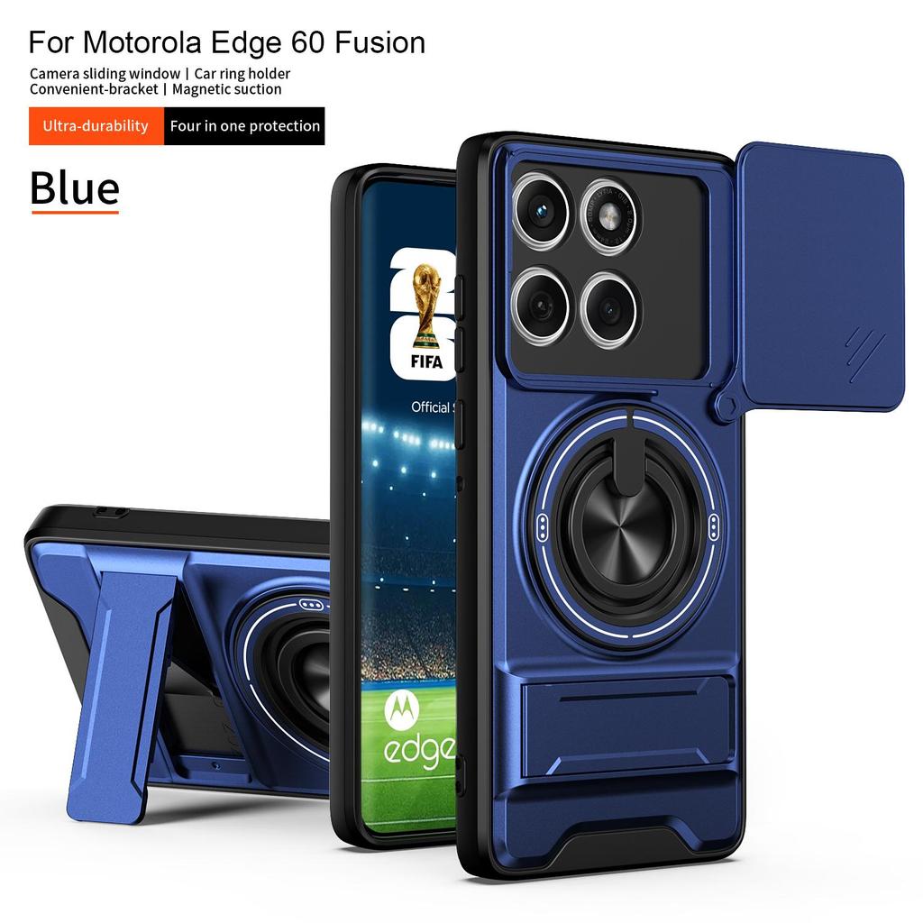 Schieb-Kameraabdeckung für Motorola Edge 60 Fusion Hülle mit integriertem Ringständer und Klappständer