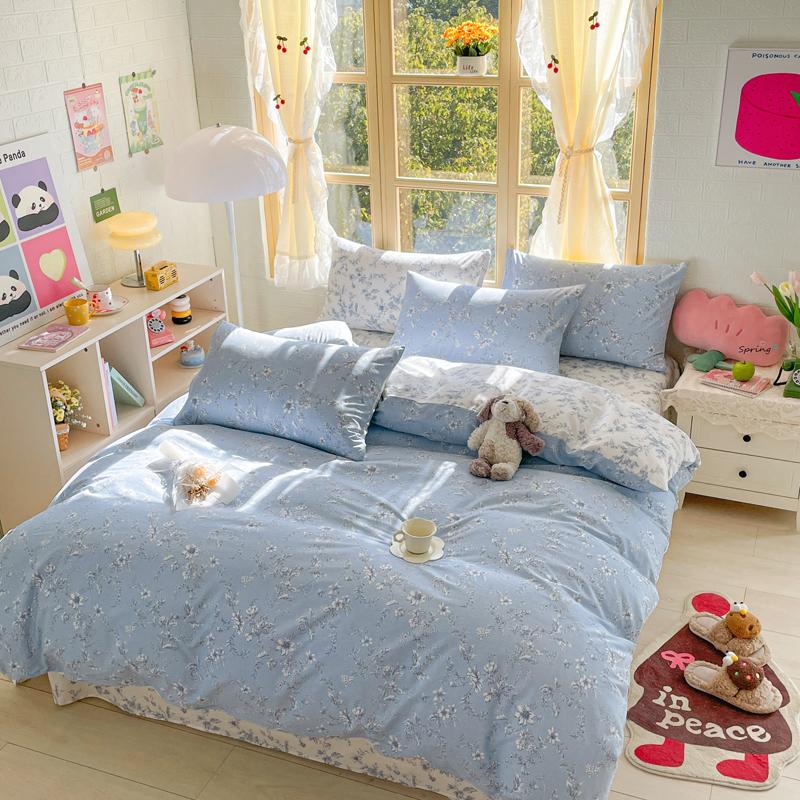 Elegant Blue Floral Pattern Duvet Cover Set 100% Cotton Soft Skin Friendly Queen Size Bedding Set Comforter Cover Pillowcases