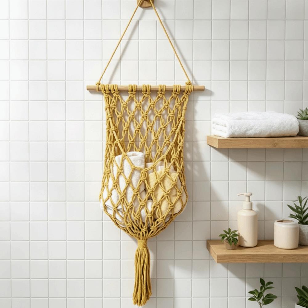 Handmade Woven Hanging Wall Holder Tassel Design Kitchen Storage Rack Vegetable Container Home