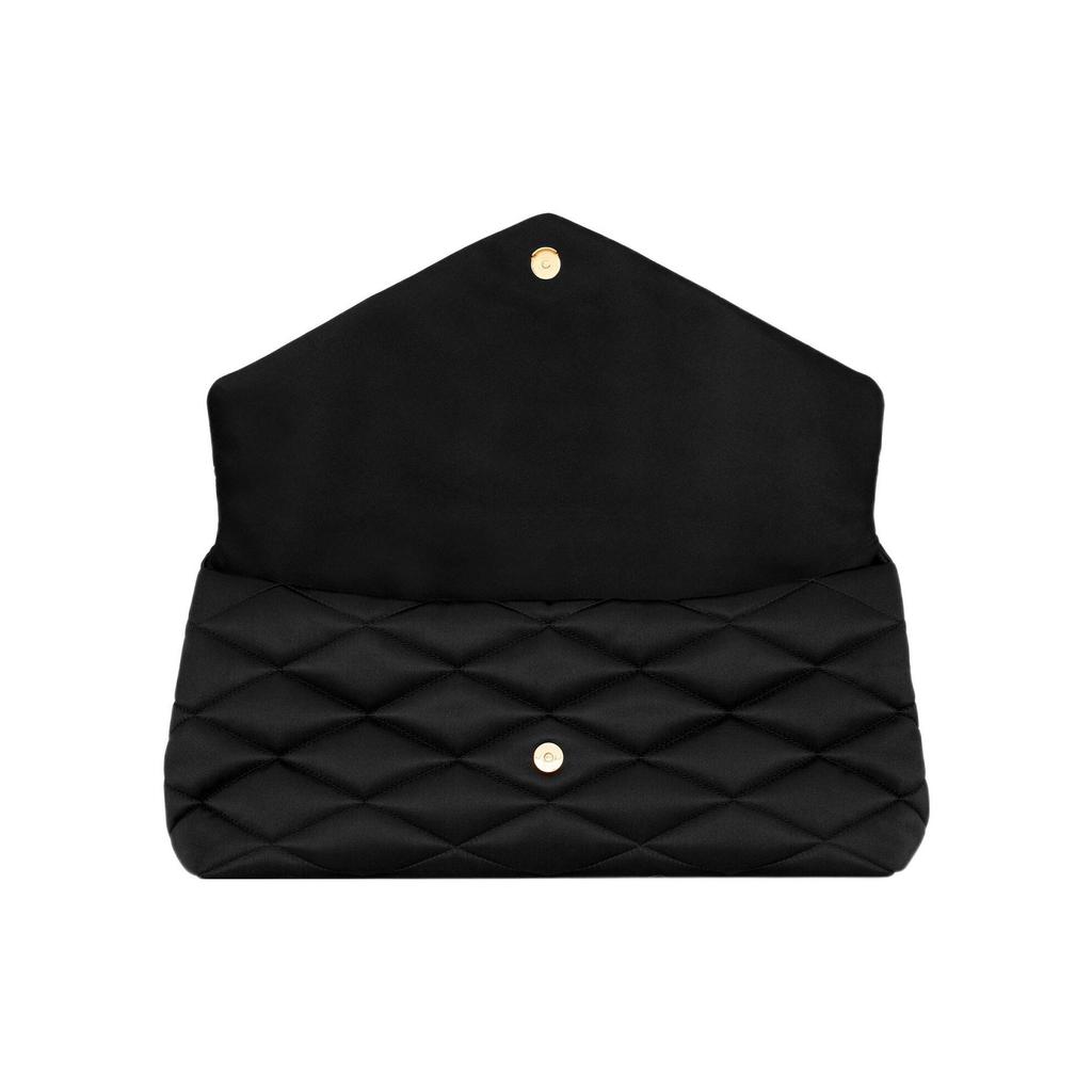 Saint Laurent Ysl Sade Gold Logo Quilted Zip Lambskin Envelope Clutch Large Women clutch Black 655004-FAAC2-1000