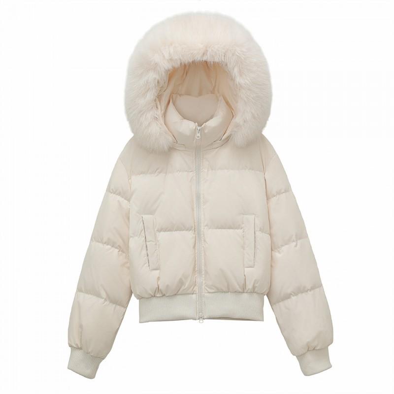 90% White Duck Down Short Puffer Jacket With Faux Fur Hood Winter Warm Coat Petite Women