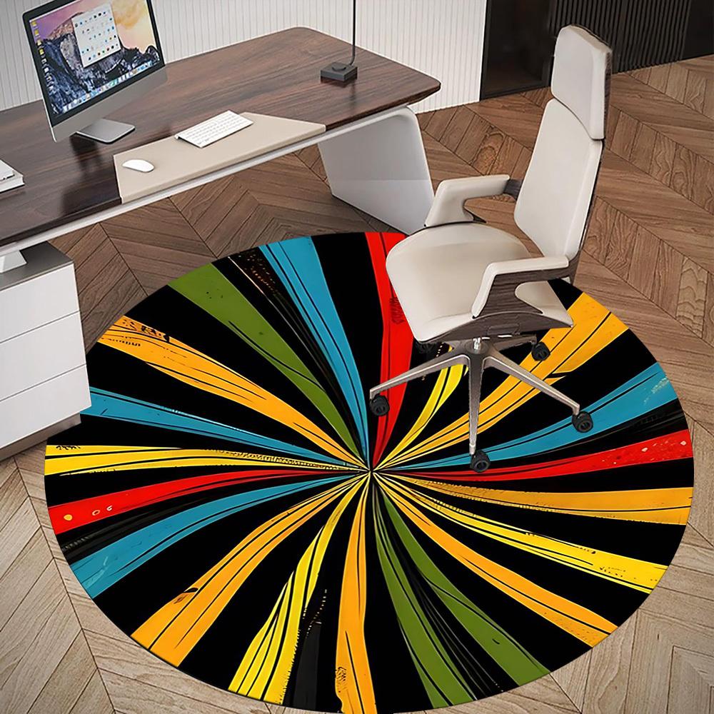 1pc colorful spiral Round Chair mat Area Rug - Non-Slip, Floor Mat for Office, Bedroom, and Indoor Decor -1002253