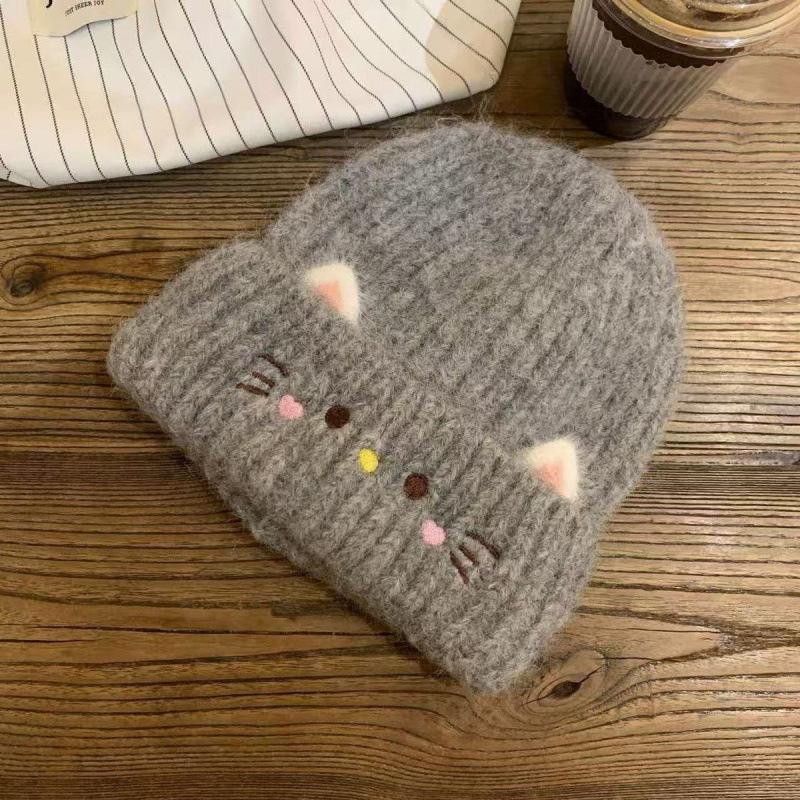 New cute kitten wool hat autumn and winter warm knitted hat women's winter thickened fashion versatile ear hat