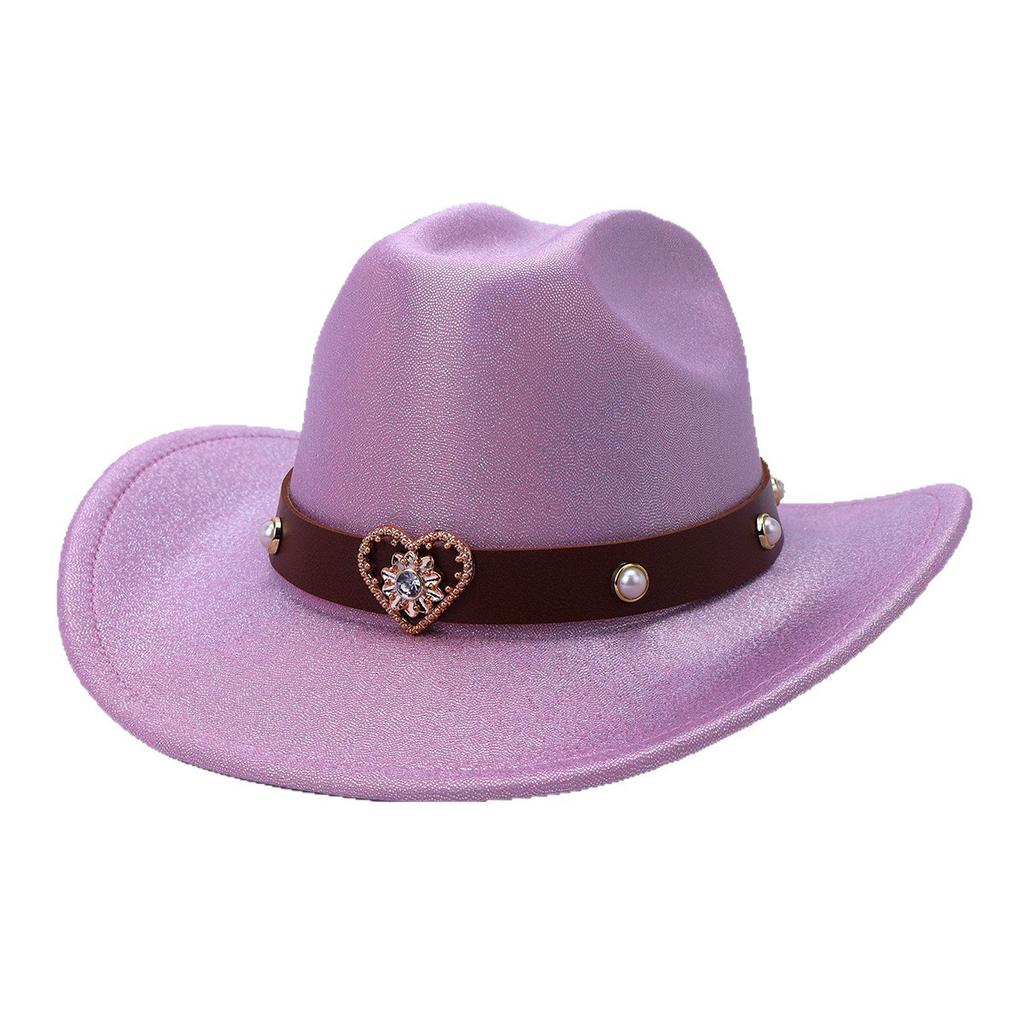 European And American Bright Western Cowboy Hat Metal Belt Decorative Outdoor Hat Women'S Retro British Jazz Top Hat