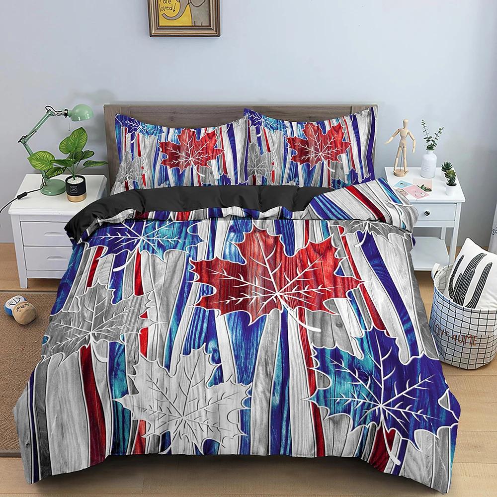 Fall Duvet Cover Seasonal Maple Tree Leaves Botanical Foliage Vibrant Floral Forest Image Decorative 3 Piece Bedding for Women