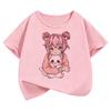Japanese Anime Style Girl with Cat Design T Shirts Manga Kids Childrens Tshirt Boys Girls Summer Spring Casual Top Tee Shirt