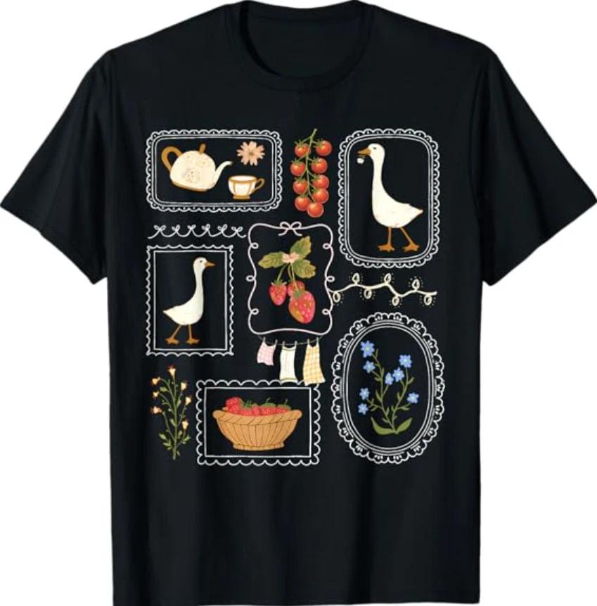 Coquette Goose Cottagecore Floral Gardening Farmer T-Shirt 3XL