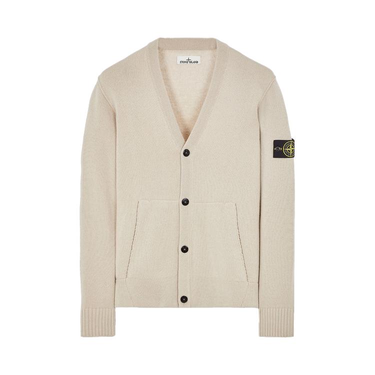 Stone Island Compass Motif Ribbed Cardigan Natural Men Tops Tan 7915545B6-V0099