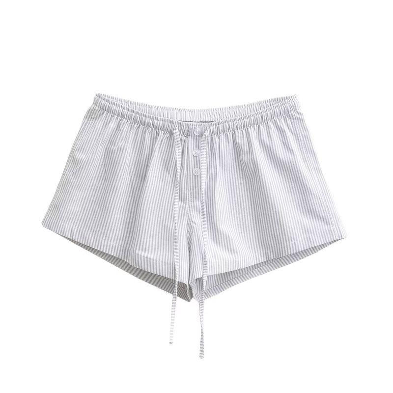 

BM Sense Полосатые шорты на пуговицах и кулиске с низкой посадкой Женские Приморские Свободные Горячие шорты Летние Ретро Повседневные Базовые Домашние штаны Khaki Green Stripes L