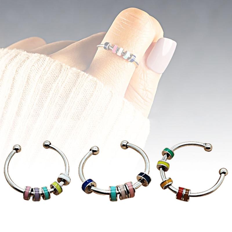 Elegant Rings Bead Fidgety Rings Colorful Bead Spinner Rings Stainless Steel Rings Open Adjustable Jewelry for Women