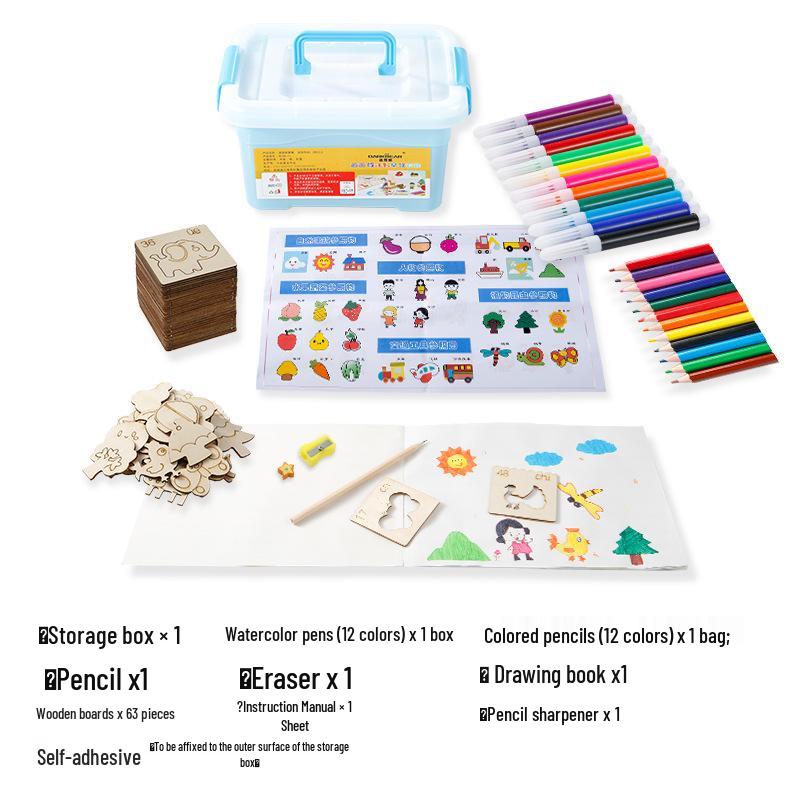Kids Wooden Stencil Set: DIY Painting & Educational Tool Children s Doodle Set абрикосовый