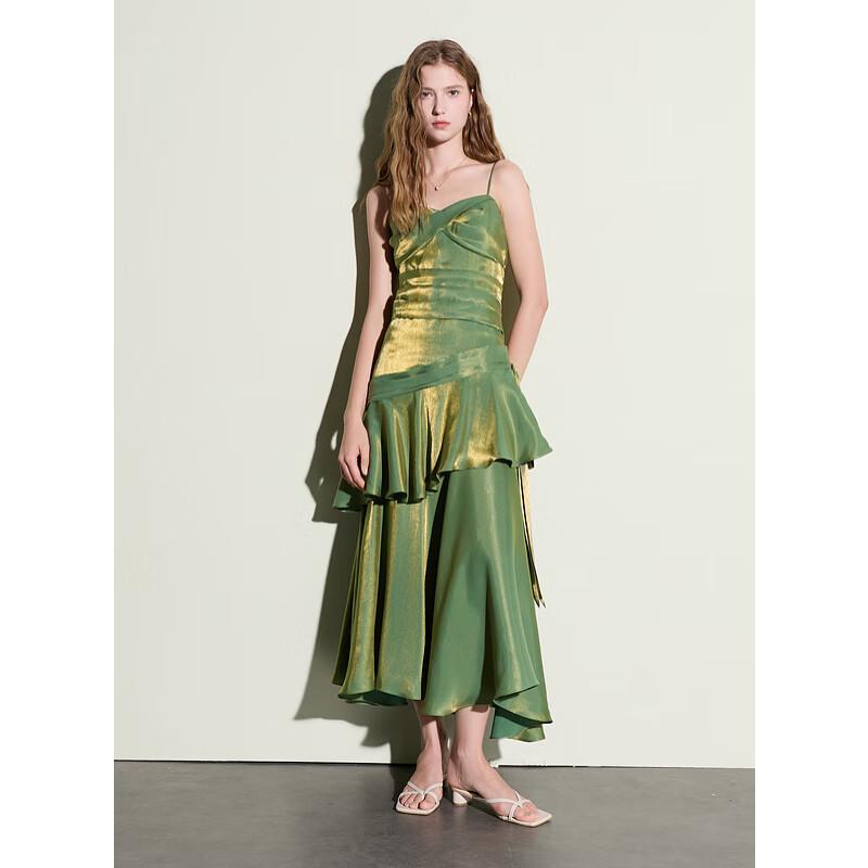 

Sancai 2025 Summer Light Cocktail Ruffle A-line Maxi Dress L