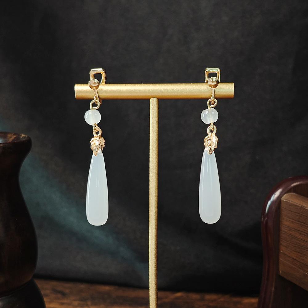 New Chinese antique beaded long fringed earrings, ethnic feng shui drop Hanfu accessories without ear clips