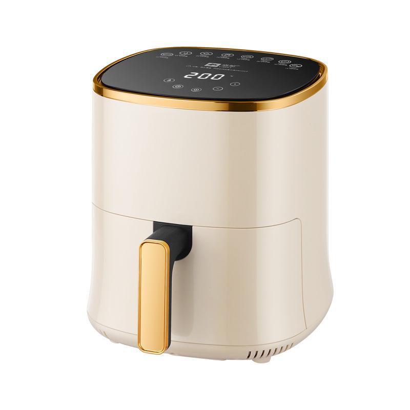 Camel 6L Air Fryer: Large Capacity Electric Oven In Rice White for Baking and Frying. Ideal Gift with Visual Display.