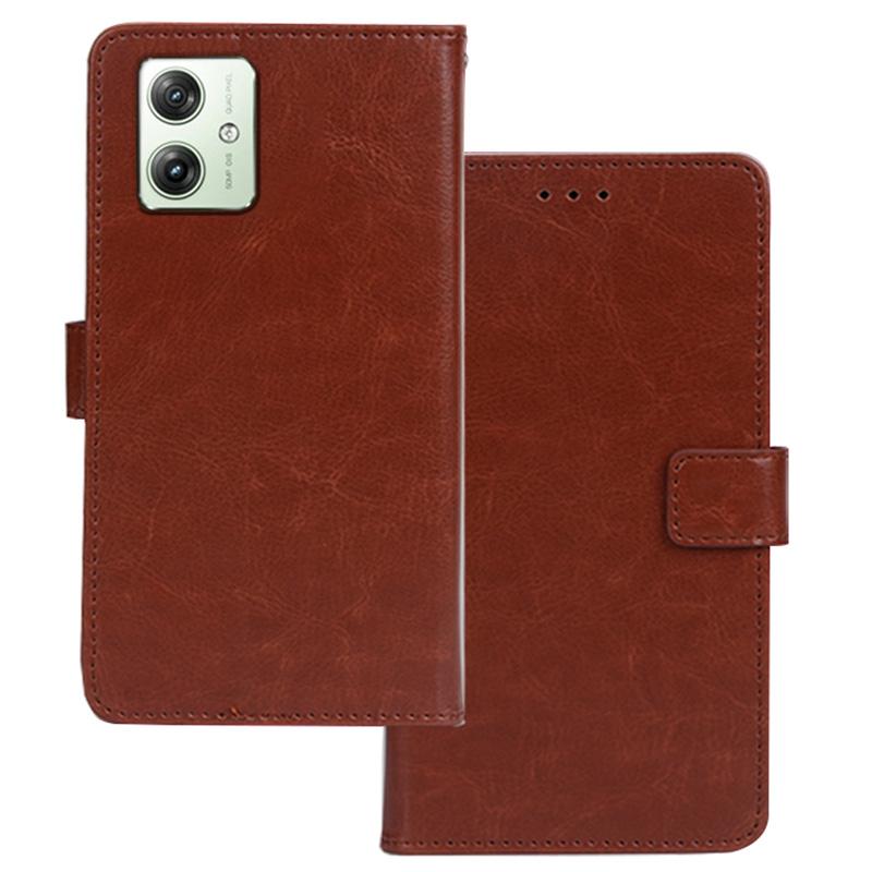 

For Motorola Moto G64 5G Case Wallet Crazy Horse Textrure Phone Leather Cover Brown