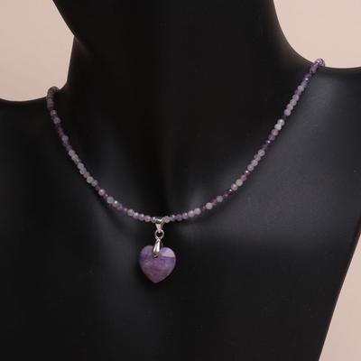 Natural Amethyst Stone Beads Necklace For Women Healing Crystal Bead Heart Pendant Charms Necklaces