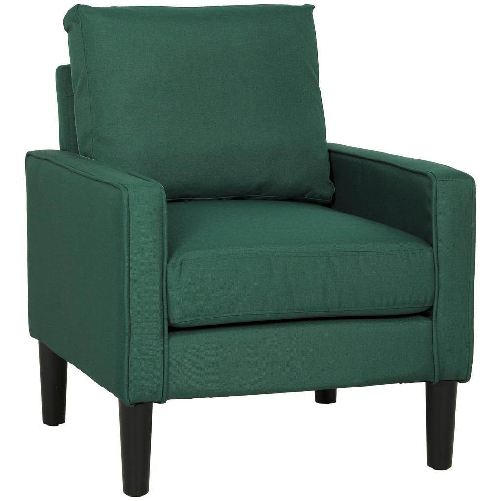 Accent Chair, Removable Pillow Linen Armchair with Comfy Spring Cushion for Living Room, Bedroom, Study, Dark Green