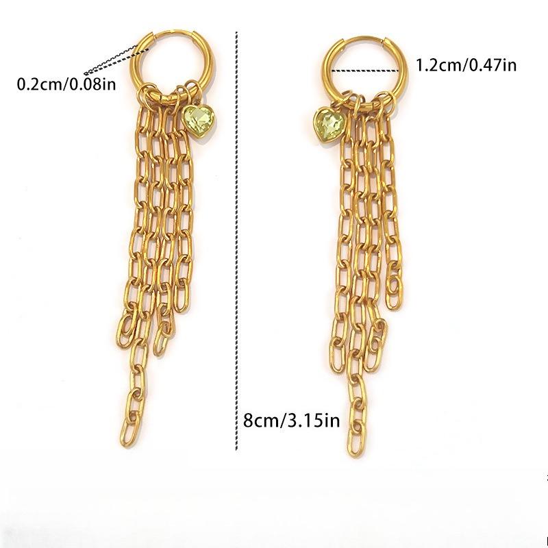 European and American Retro Chain Earrings Contrasting Color Water Droplets Fringed Long Jewelry
