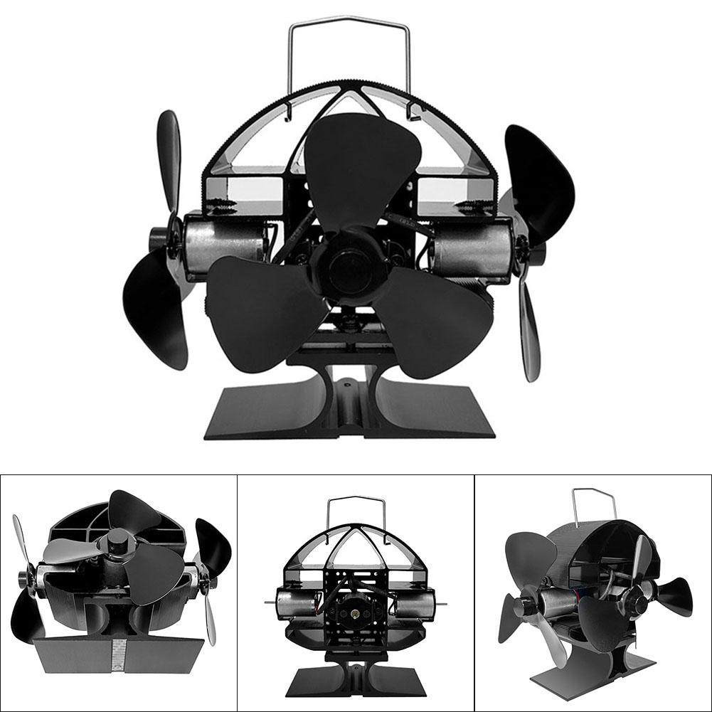 Fireplace Fan Three-headed Fireplace Fan Home Heating Aluminum Alloy Black Color Compact Size Efficient Heat Distribution