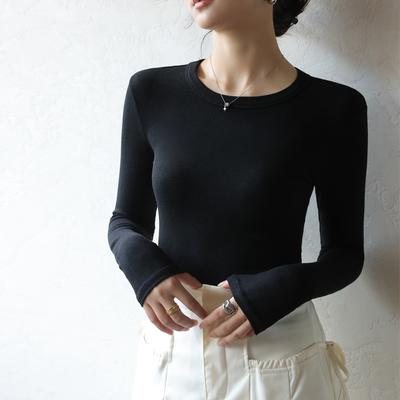 Haut slim à manches longues et col rond pour femme, automne et hiver