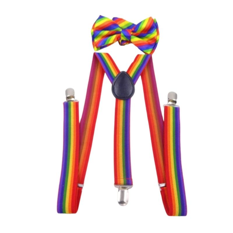

Rainbow Brace and Bowtie Set Costume Suspenders For Children Adult Theme Party Dance Competition Dressingup Accessory 1