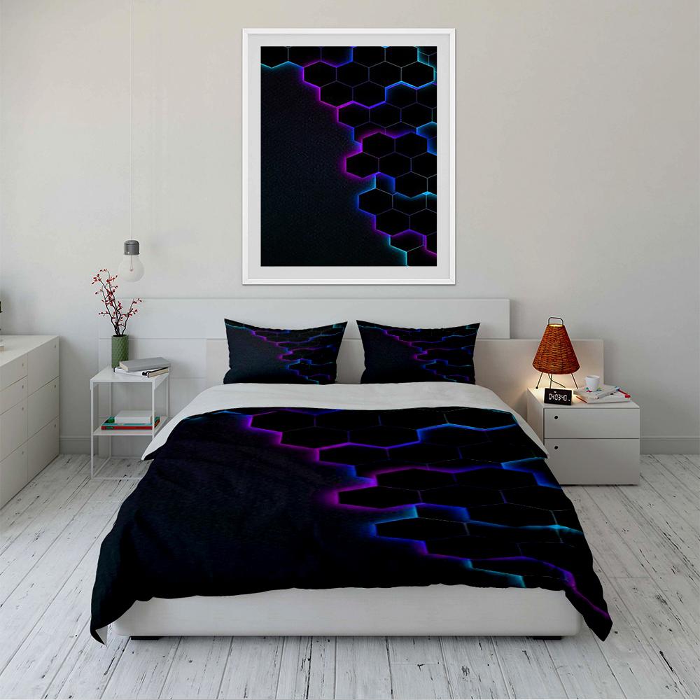 Biancheria da letto con motivo esagonale neon Set biancheria da letto (1 copripiumino, 2 federe, piumino non incluso)