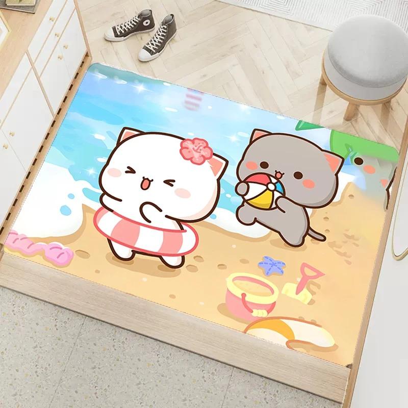 Cute peach mochi print entrance door mat non-slip absorbent bathroom cartoon rug home bedroom kawaii room decoration