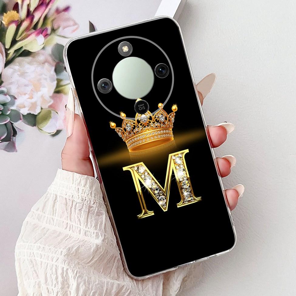 5G For Honor X70 MTN-AN00 Case For Honor X70 Cover Clear Luxury A-Z Letters Fashion Flowers Crown Soft Bumper Casing