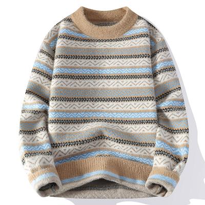Fashionable Versatile Thickened Warm Men's Shirt Knit Sweater Round Neck High Quality Fabric Fashionable Versatile Sweater