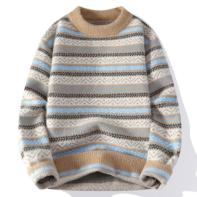 Fashionable versatile thickened warm men's shirt knit sweater round neck high quality fabric fashionable versatile sweater