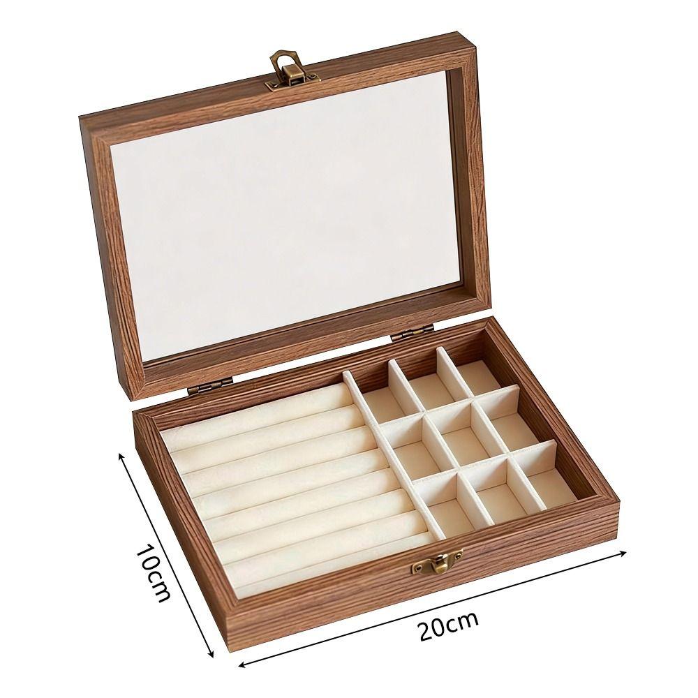 Walnut Color Jewelry Storage Box Dust-proof Design Velvet Material Ring Storage Box Vintage Style Light Luxury Packaging